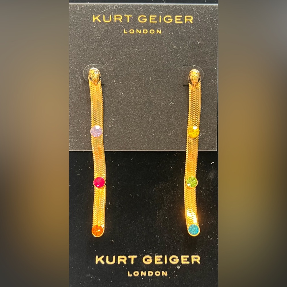 Kurt Geiger London NWT stunning Rainbow Crystal Snake Chain Linear earrings - Picture 6 of 15